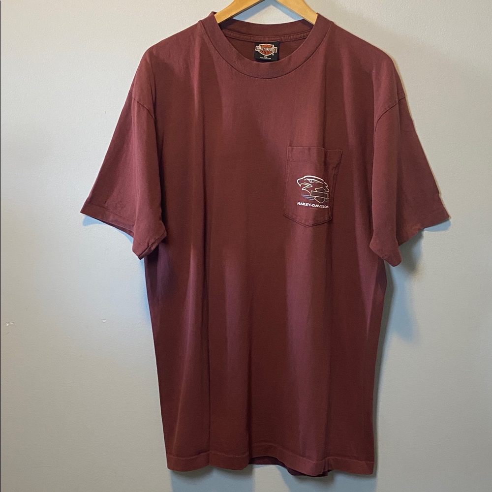 Harley Davidson Vintage Mens Savannah GA T-shirt XL Burgundy 100% Cotton Tee - Picture 3 of 13